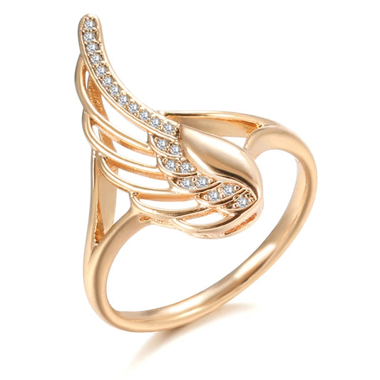 Hot Natural Zircon Angel Wings Ring 585 Rose Gold Ethnic Wedding Rings for Women Vintage Fine Jewelry