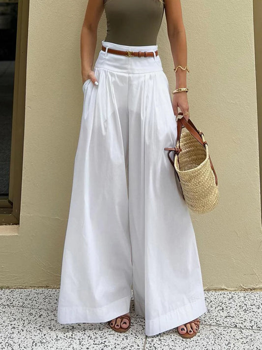 Pantalon large en coton plissé
