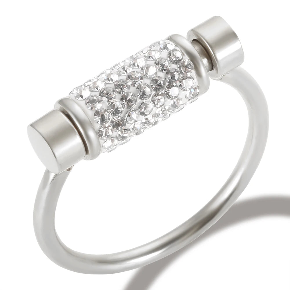 Scrolling Rotatable Ring for Women Girl Anti-Stress Ring Stainless Steel Crystal Anxiety Fidget Rings Waterproofjewelry 2024