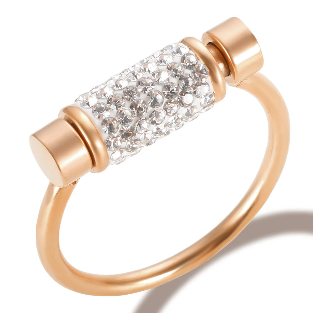 Scrolling Rotatable Ring for Women Girl Anti-Stress Ring Stainless Steel Crystal Anxiety Fidget Rings Waterproofjewelry 2024