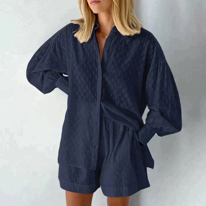 Savannah – Tweedelige Set Met Een Shirt Met Lange Mouwen En Een Short Met Hoge Taille