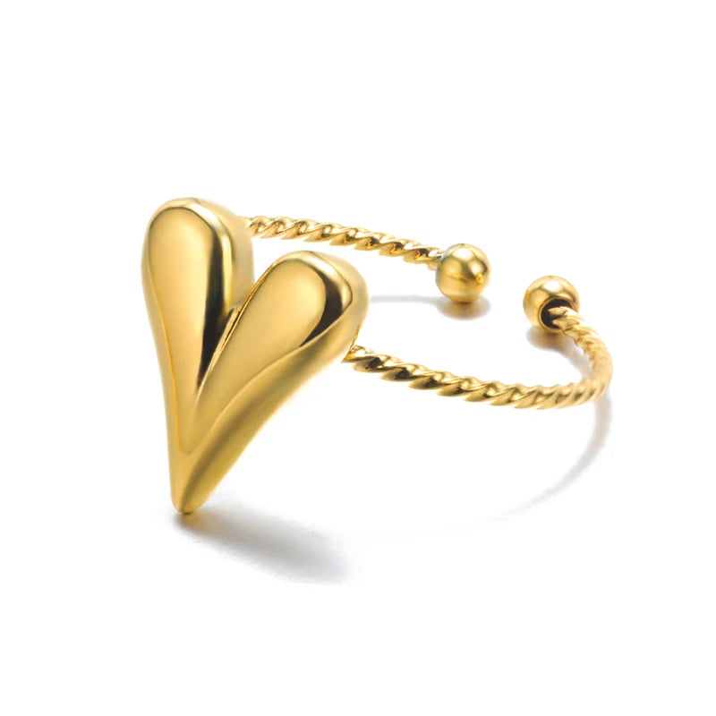 Stainless Steel Rings for Women Gold Color Couple Heart Ring 2025 Trend New in Wedding Aesthetic Luxury Jewelry Anillos Mujer