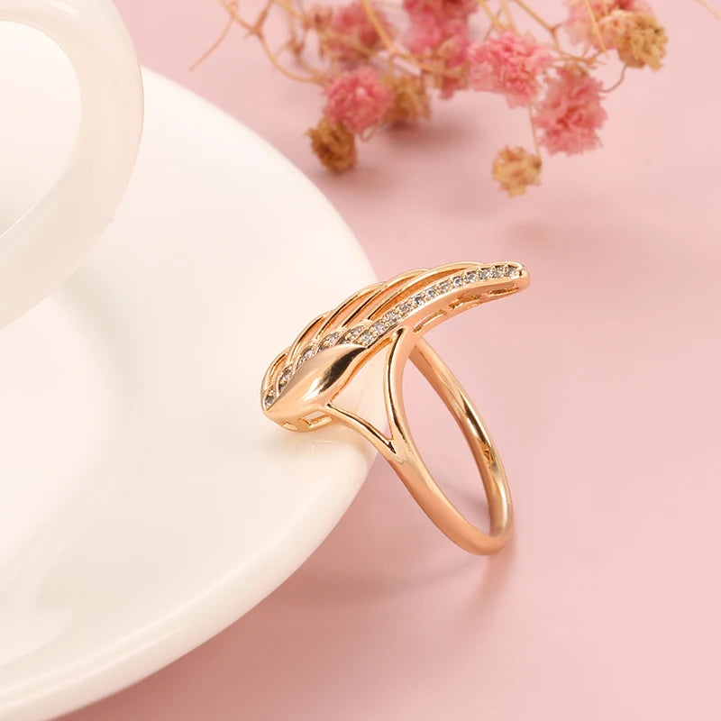 Hot Natural Zircon Angel Wings Ring 585 Rose Gold Ethnic Wedding Rings for Women Vintage Fine Jewelry