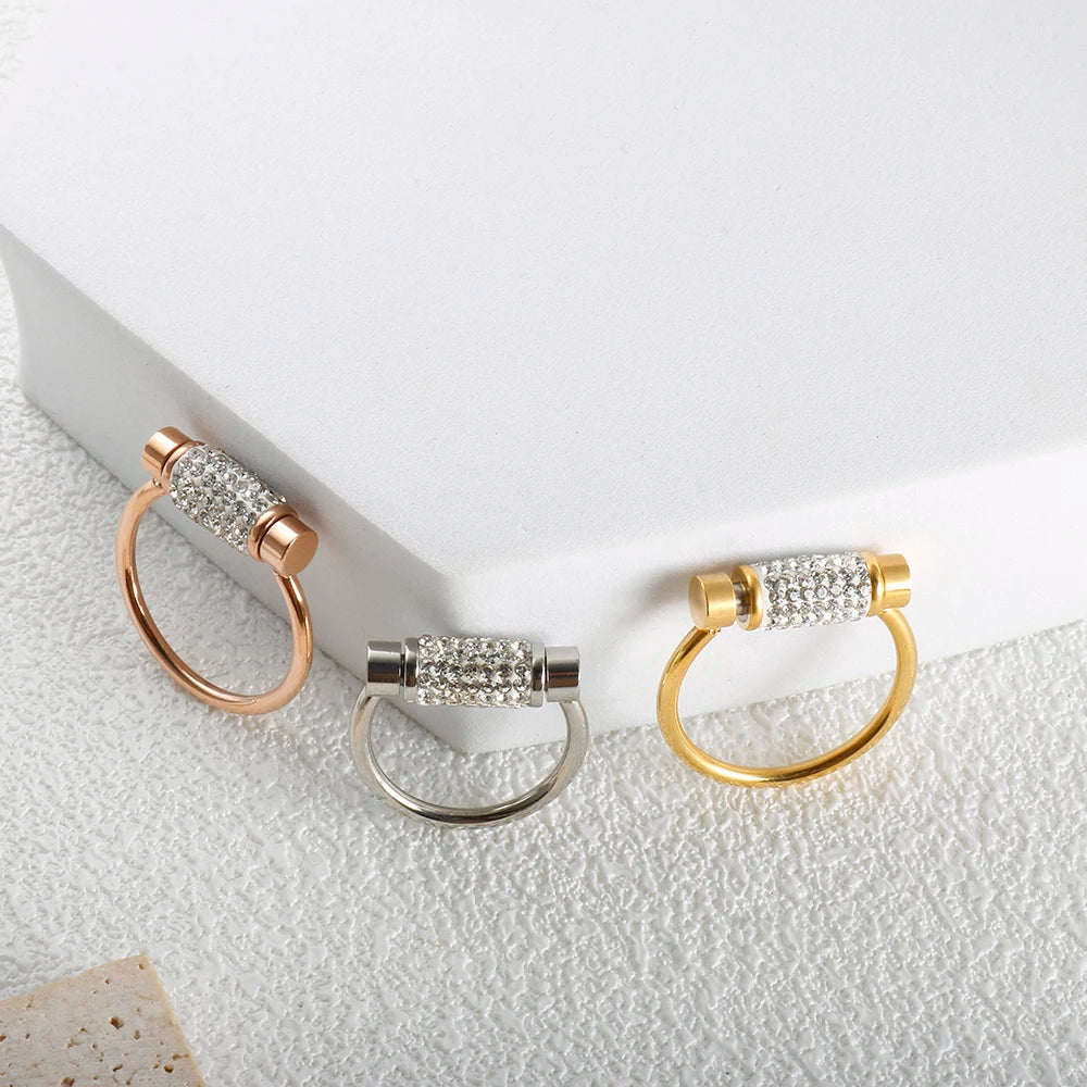 Scrolling Rotatable Ring for Women Girl Anti-Stress Ring Stainless Steel Crystal Anxiety Fidget Rings Waterproofjewelry 2024