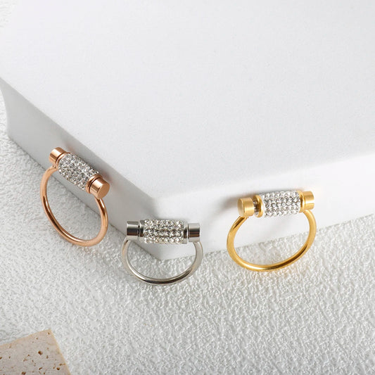 Scrolling Rotatable Ring for Women Girl Anti-Stress Ring Stainless Steel Crystal Anxiety Fidget Rings Waterproofjewelry 2024