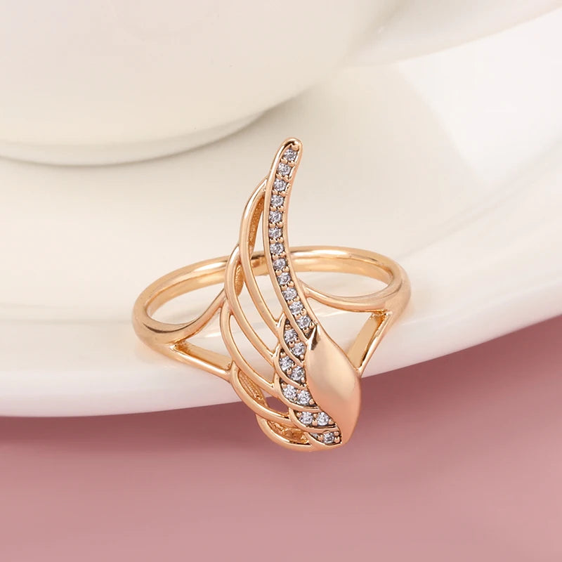 Hot Natural Zircon Angel Wings Ring 585 Rose Gold Ethnic Wedding Rings for Women Vintage Fine Jewelry