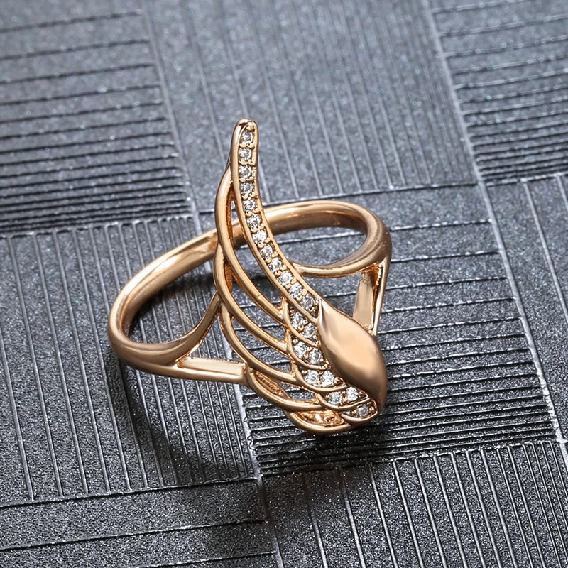 Hot Natural Zircon Angel Wings Ring 585 Rose Gold Ethnic Wedding Rings for Women Vintage Fine Jewelry