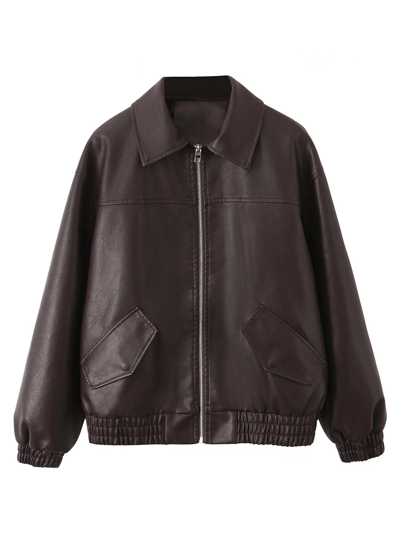 Veste en cuir PU synthétique courte décontractée, avec zip  - style Streetwear vintage