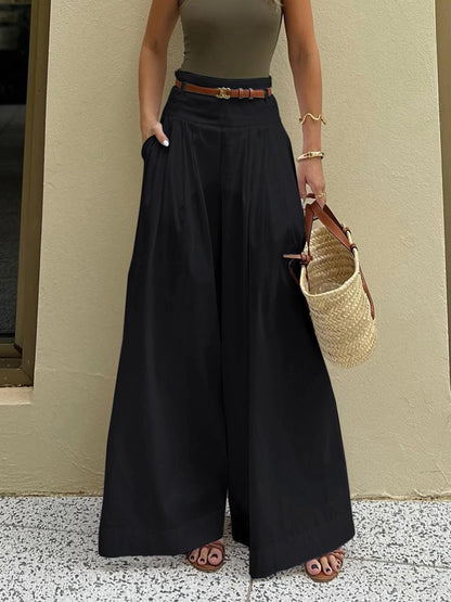 Pantalon large en coton plissé