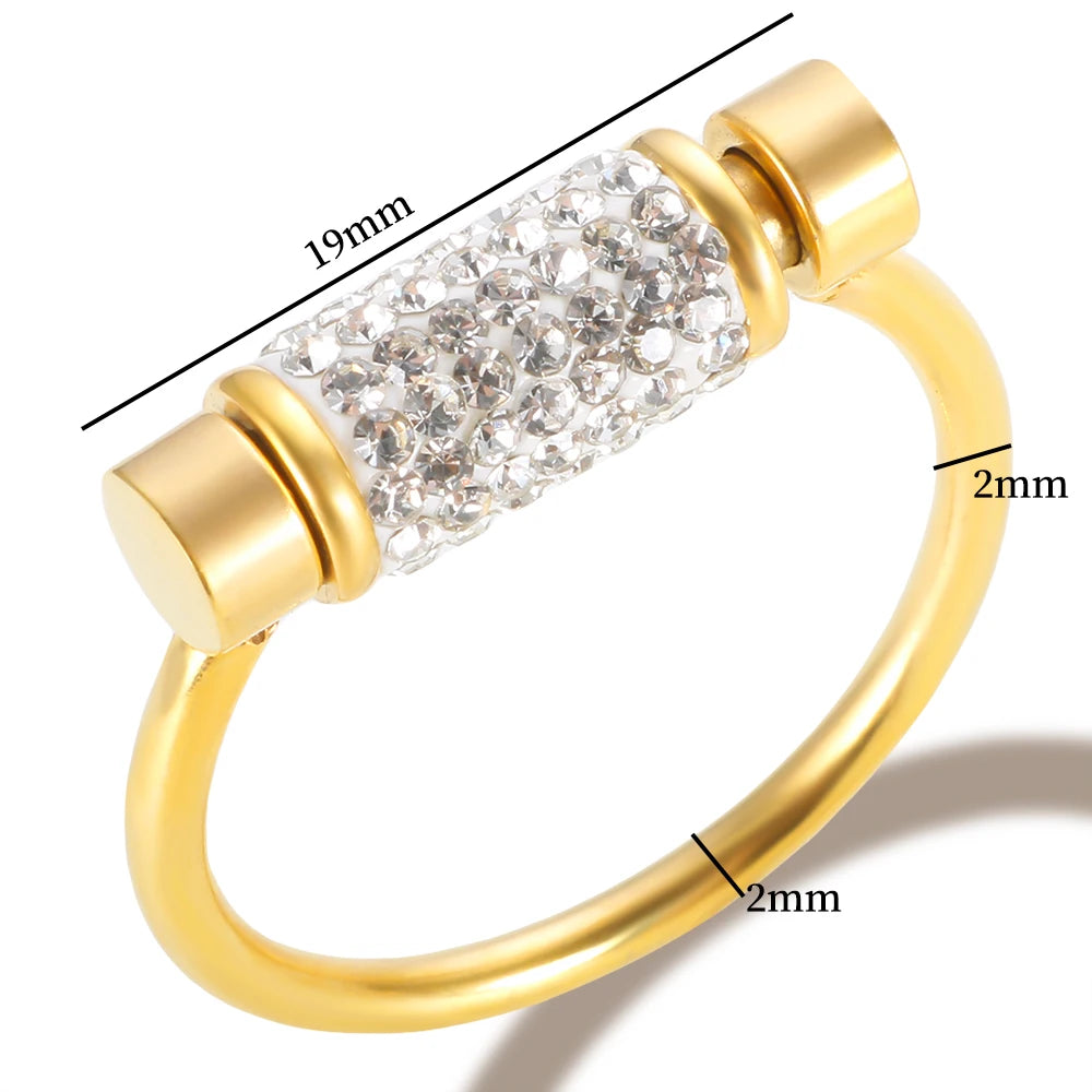 Scrolling Rotatable Ring for Women Girl Anti-Stress Ring Stainless Steel Crystal Anxiety Fidget Rings Waterproofjewelry 2024