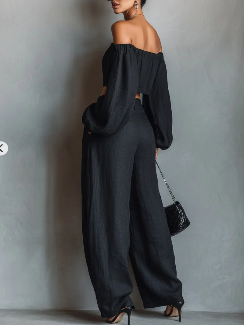 Ensemble top épaules dénudées et pantalon large