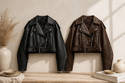 Veste courte en similicuir PU avec ceinture et fermeture éclair - biker style