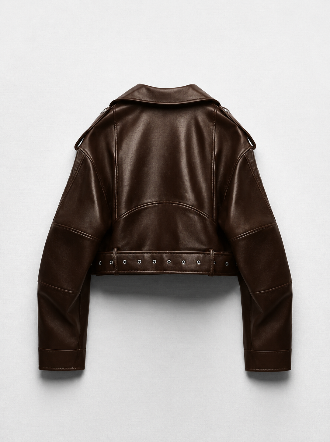 Veste courte en similicuir PU avec ceinture et fermeture éclair - biker style