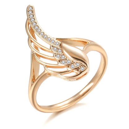 Hot Natural Zircon Angel Wings Ring 585 Rose Gold Ethnic Wedding Rings for Women Vintage Fine Jewelry