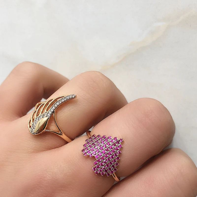 Hot Natural Zircon Angel Wings Ring 585 Rose Gold Ethnic Wedding Rings for Women Vintage Fine Jewelry