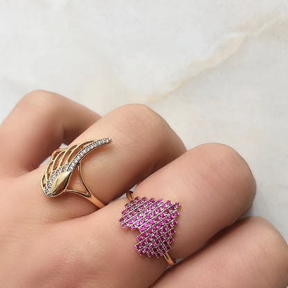 Hot Natural Zircon Angel Wings Ring 585 Rose Gold Ethnic Wedding Rings for Women Vintage Fine Jewelry