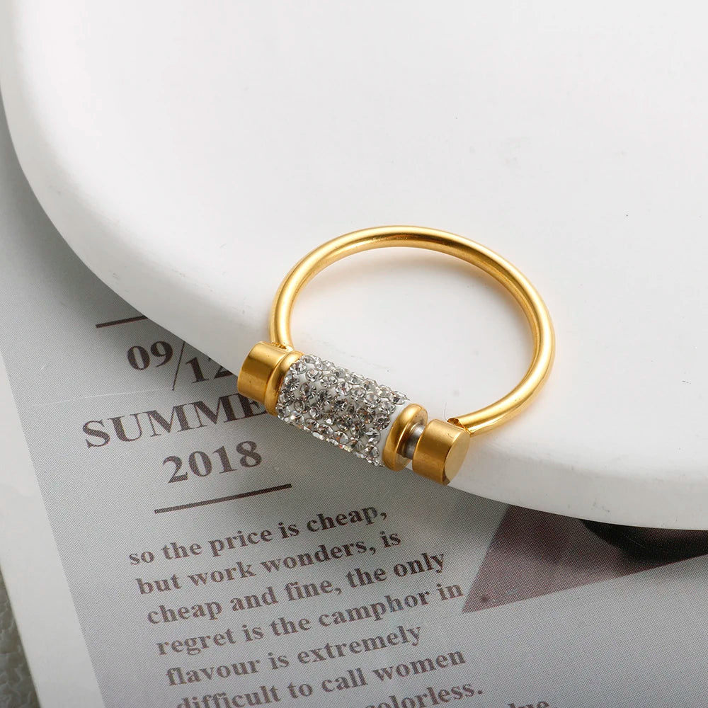 Scrolling Rotatable Ring for Women Girl Anti-Stress Ring Stainless Steel Crystal Anxiety Fidget Rings Waterproofjewelry 2024