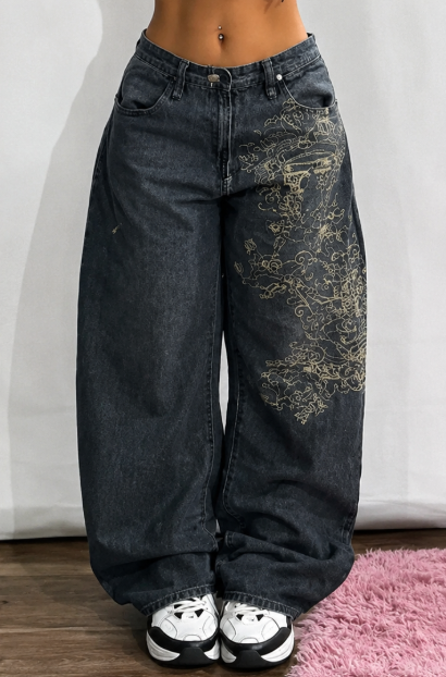 Jean streetstyle à jambes larges rétro