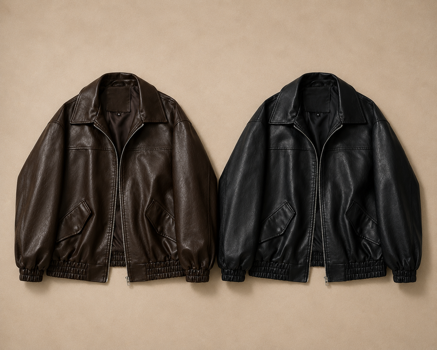 Veste en cuir PU synthétique courte décontractée, avec zip  - style Streetwear vintage